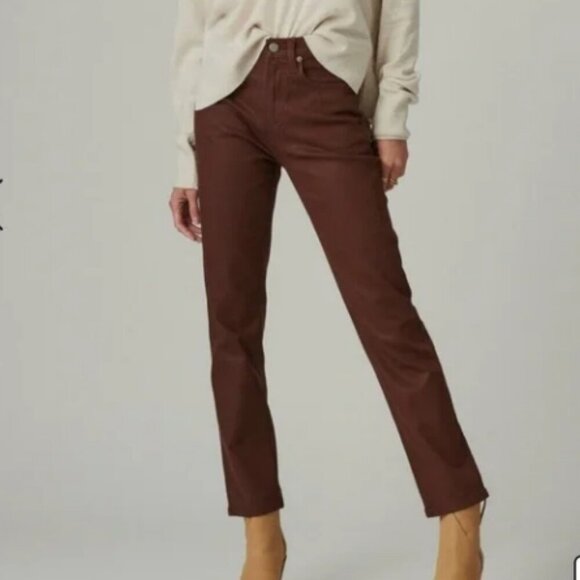 NWT Lucky Brand Zoe High Rise Straight Leg Coated Burgundy Jeans Size 26 Long - Picture 1 of 10